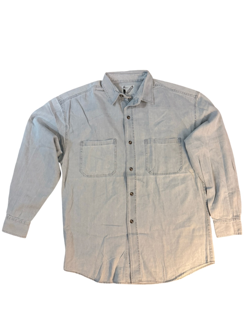 Mens Denim Button Up Shirt Small Gouch Chambray Long Sleeve Casual light blue